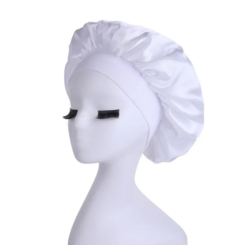 Solid Satin Bonnet Hair Wrap Elastic Band Narrow Head Tie Band Edge Bathroom Shower Cap for Sleeping Women Shower Hair Care