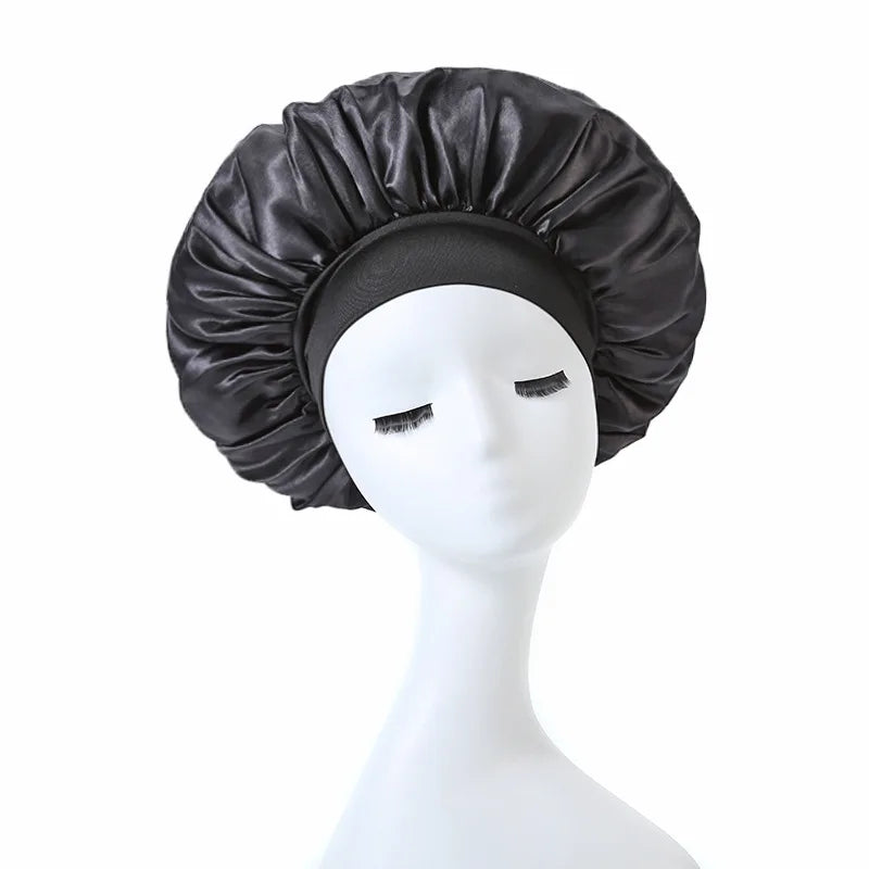 Solid Satin Bonnet Hair Wrap Elastic Band Narrow Head Tie Band Edge Bathroom Shower Cap for Sleeping Women Shower Hair Care