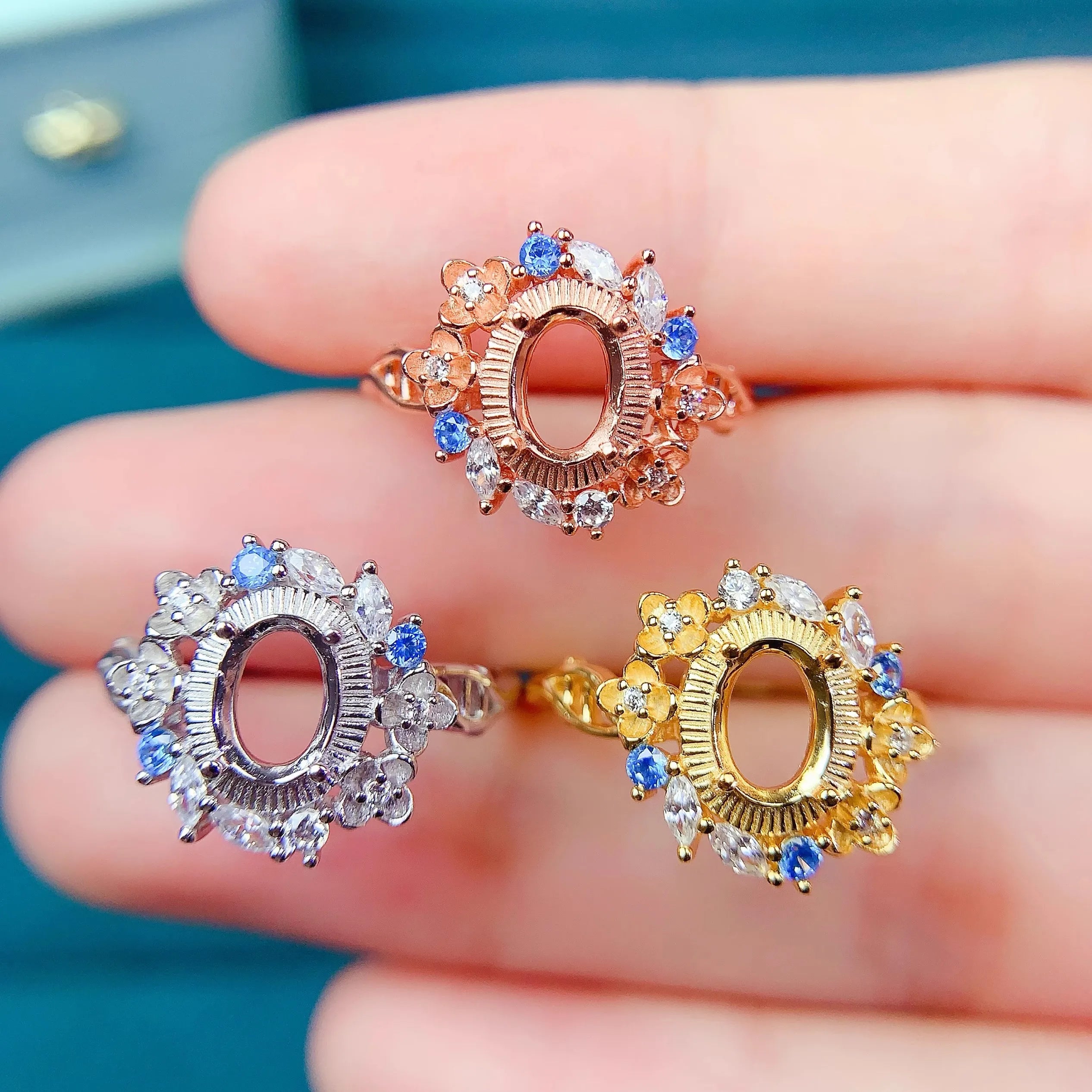 L S925 Sterling Silver Empty Holder Ring Setting 5*7mm Ellipse Fine Fashion Flower Design Zircon DIY Charm Jewelry for Woman