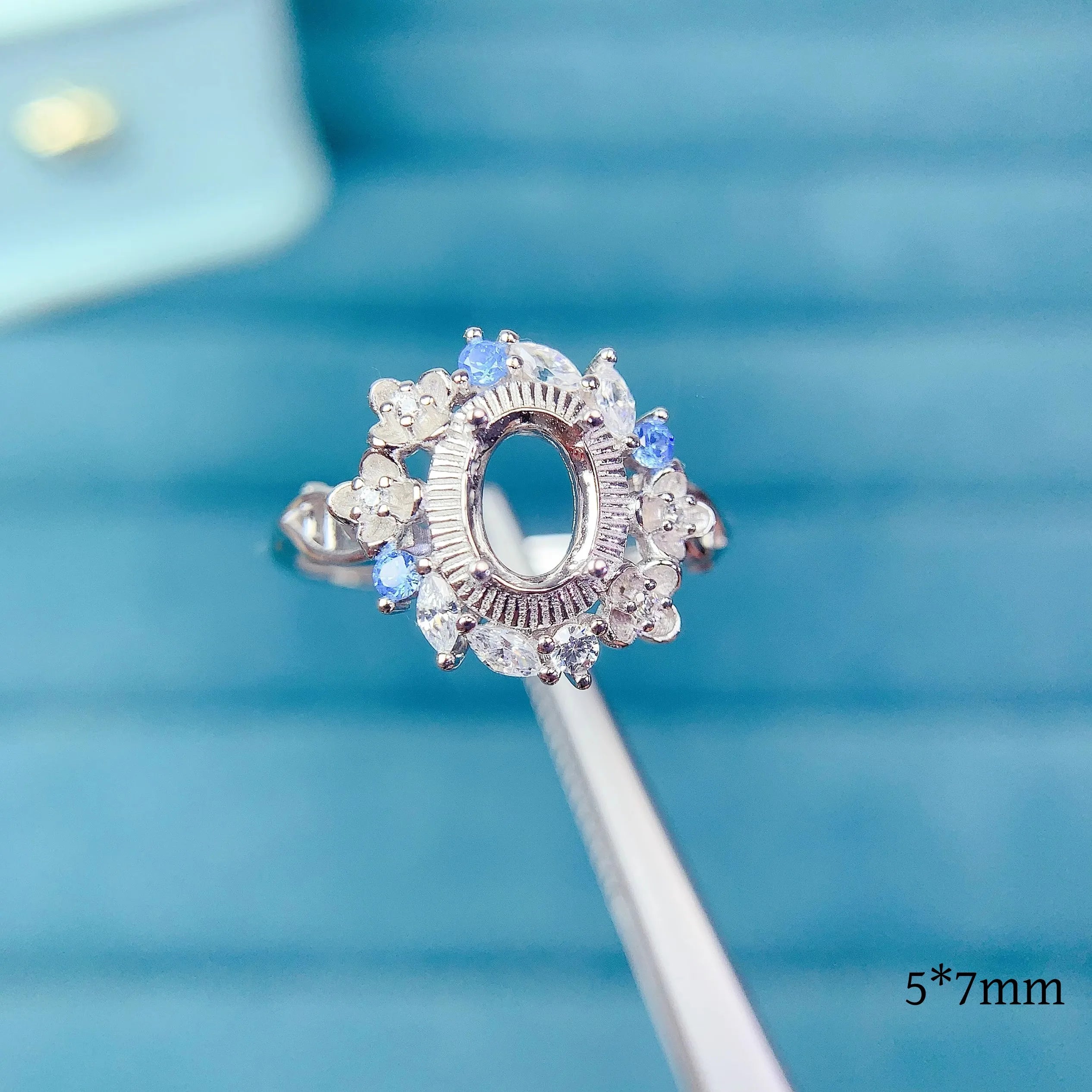 L S925 Sterling Silver Empty Holder Ring Setting 5*7mm Ellipse Fine Fashion Flower Design Zircon DIY Charm Jewelry for Woman