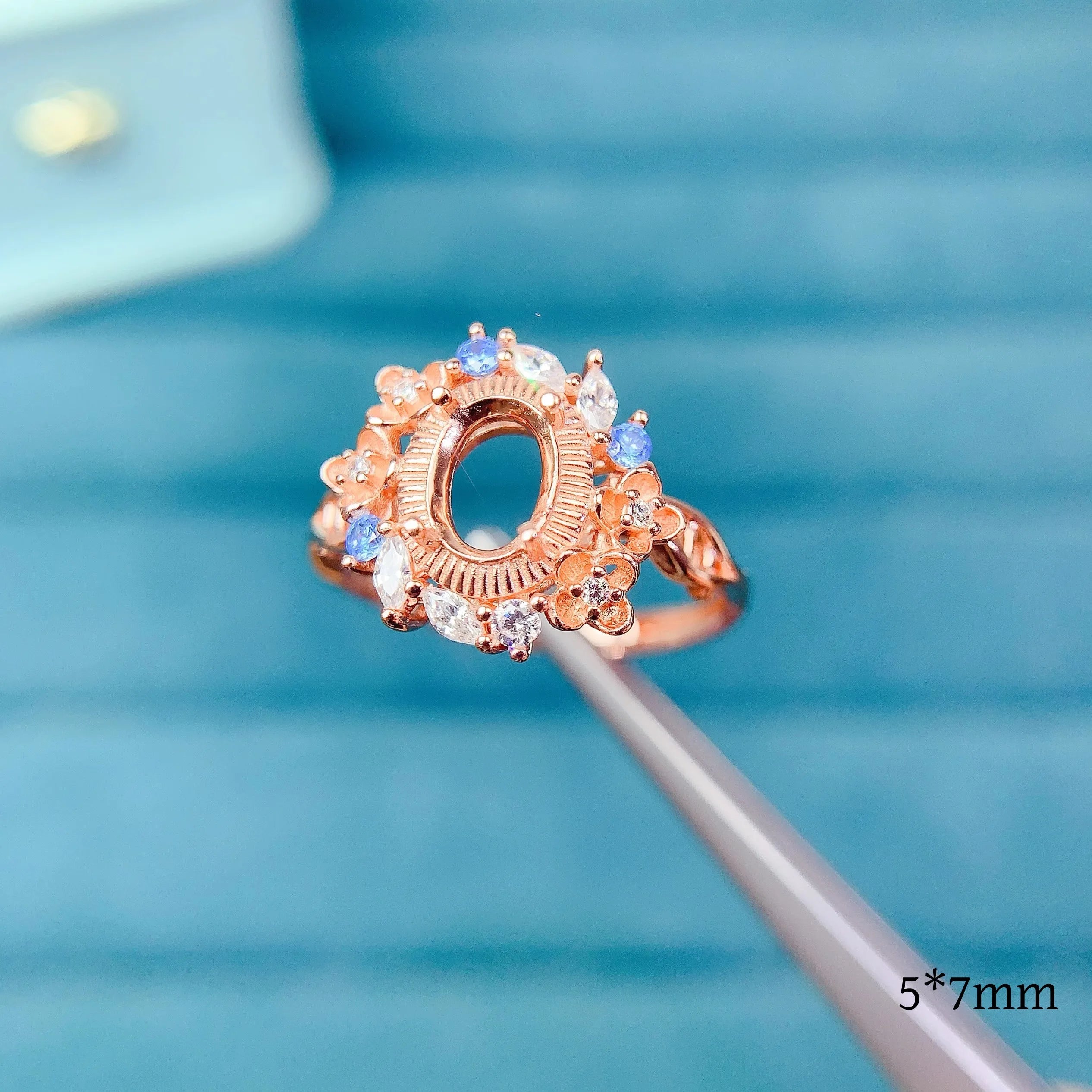 L S925 Sterling Silver Empty Holder Ring Setting 5*7mm Ellipse Fine Fashion Flower Design Zircon DIY Charm Jewelry for Woman