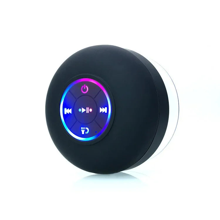 Mini Portable Wireless Bluetooth Speaker - IPX4 Waterproof LED Loudspeaker with Large Suction Cup for Outdoor, Bathroom & Travel