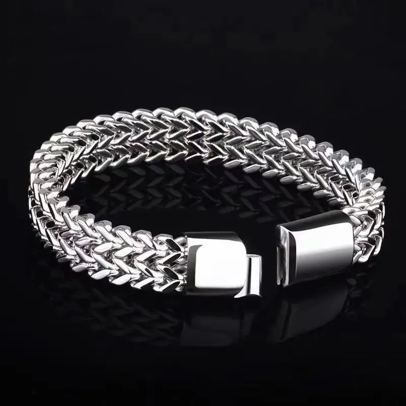 19/21/23cm Hip-hop Stainless Steel Bracelet Men's Braided Double Row Simple Domineering High-end Cuban Titanium Steel Bracelet