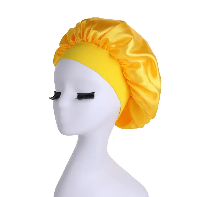 Solid Satin Bonnet Hair Wrap Elastic Band Narrow Head Tie Band Edge Bathroom Shower Cap for Sleeping Women Shower Hair Care