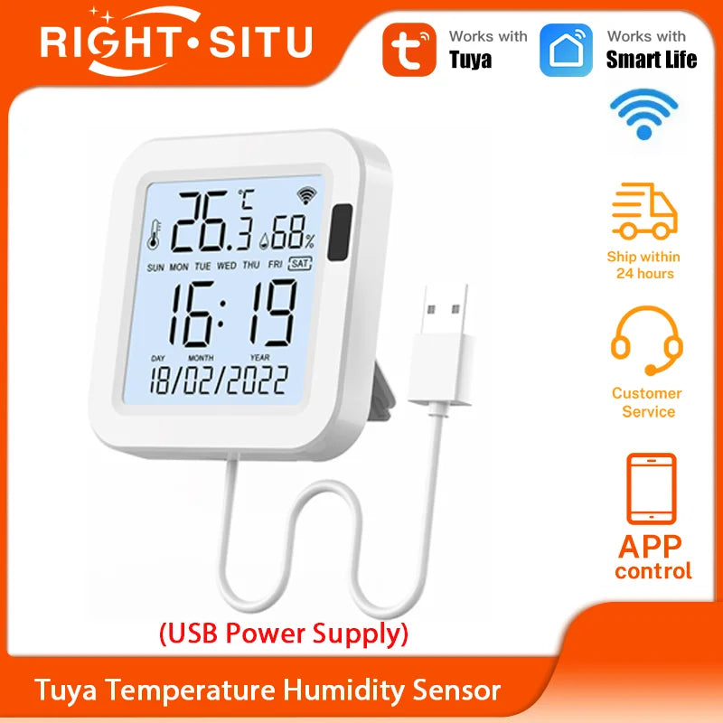 Tuya WiFi Temperature Humidity Smart Sensor With Backlight for Smart Home Var SmartLife Work with Alexa Google Assistant